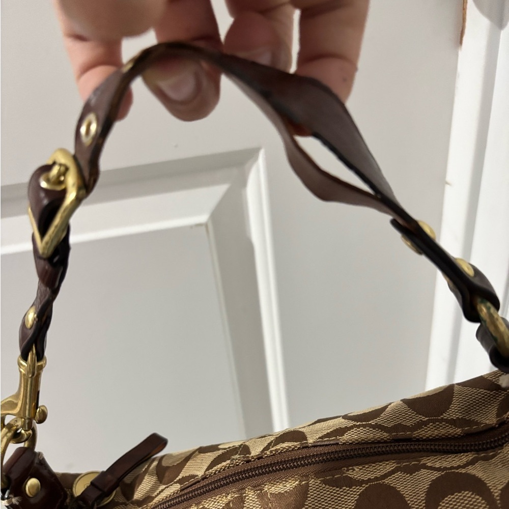 🍎🍎SOLD🍎🍎Vintage Coach Signature Mini Baguette Y2K Brown Canvas Shoulder Bag - Picture 7 of 11